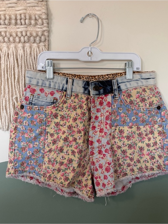 FARM Rio Pants - FARM Rio Floral Patchwork Jean Shorts in Blue & Yellow